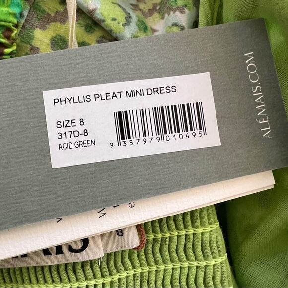 Alemais Phyllis Pleat Mini Dress NWT In Acid Green - Picture 10 of 10